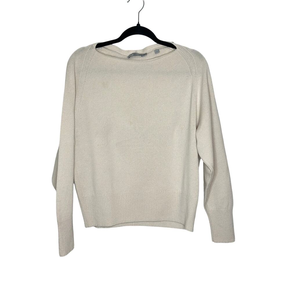 Vince Off White Wool Cashmere Blend Boat Neck Sweater Long Sleeve Minimalist M